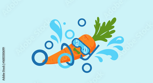 Swimming Carrot With Goggles Having Fun In The Water Cartoonish Illustration