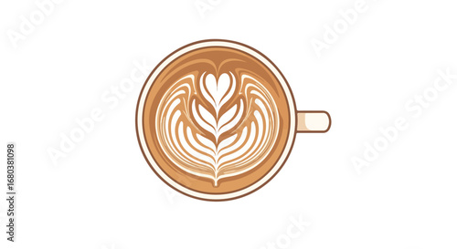 Top-Down View of a Coffee Cup with Artistic Latte Art, Minimalist Design and Clean Aesthetic, Perfect for Cafe or Coffee Shop Promotion on Social