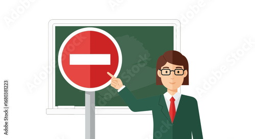 Teacher Explaining Ban Symbol Sign, Showing Prevention, Illustrating Restrictions, or Prohibitions