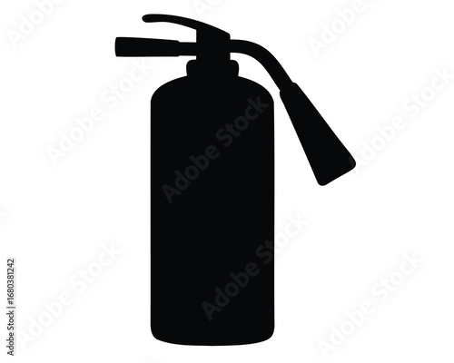 Black silhouette of a fire extinguisher against a stark white background