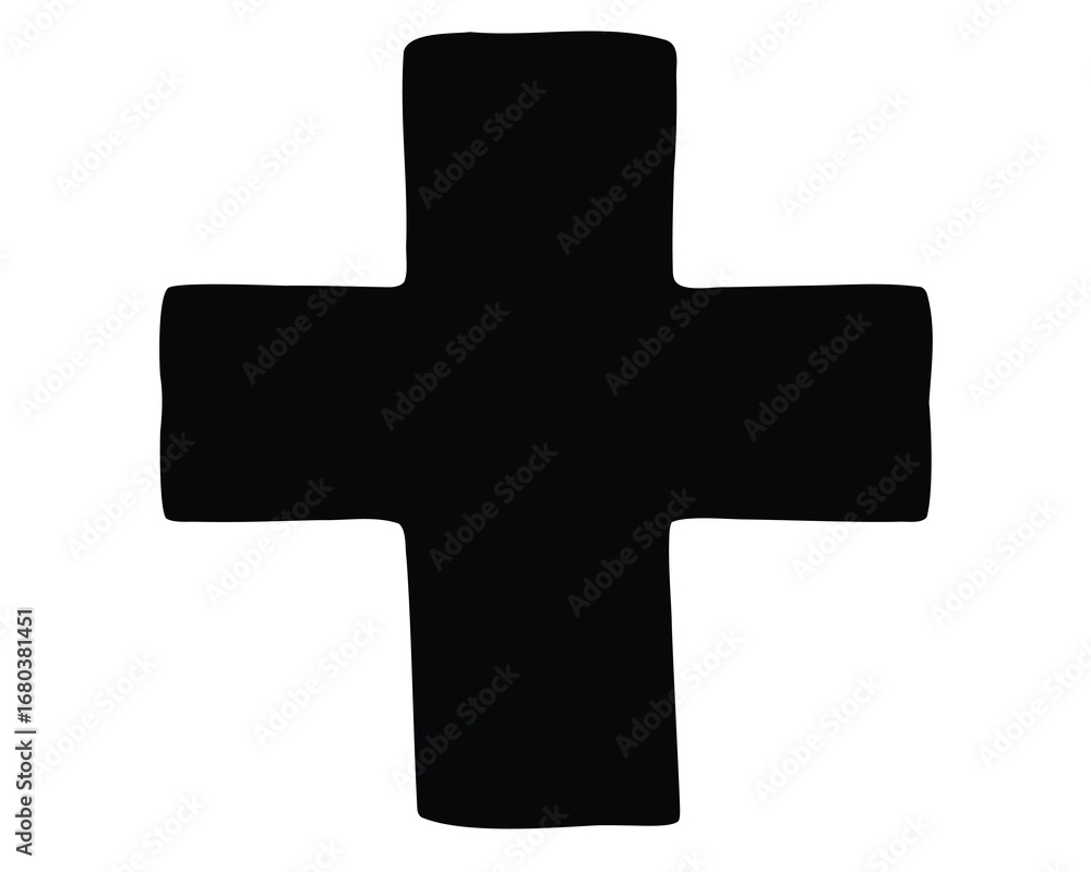 Obraz premium Abstract black cross with rough edges, geometric plus symbol design element