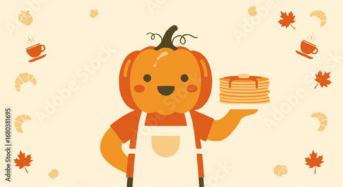 The Autumnal Pumpkin Chef Presenting A Fluffy Pancake Stack For A Festive Celebration