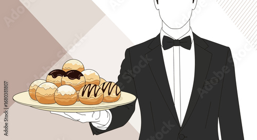 Sophisticated Figure Holding Plate With Gourmet Donuts In The Elegant Dining Setting