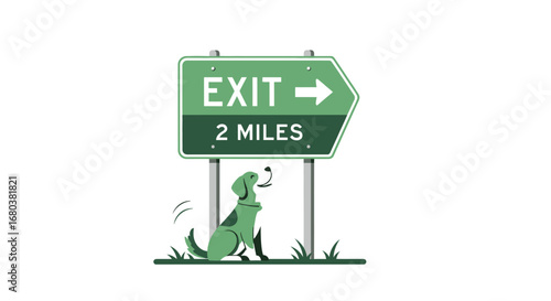 The Canine Companion Finds Its Way: Exit Sign Directs Dog's Journey and Anticipation