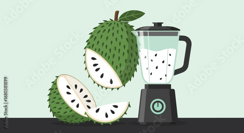 Soursop Fruit And Blender Creating A Refreshing And Delicious Tropical Smoothies