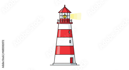Red and White Striped Lighthouse Shining a Guiding Light Over the Seascapes Navigation 82 characters