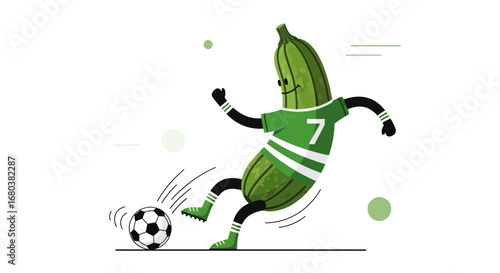The Zucchini Soccer Player, Kicking the Ball, Fun and Whimsical Cartoon Character