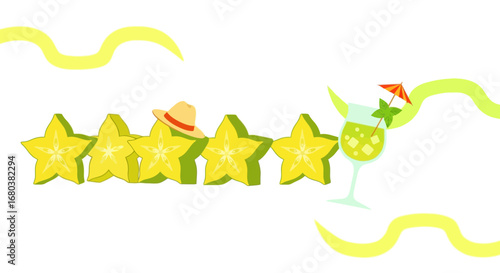 Starfruit Rating With Cocktail And Hat Embodying Vacation Enjoyment And Refreshment