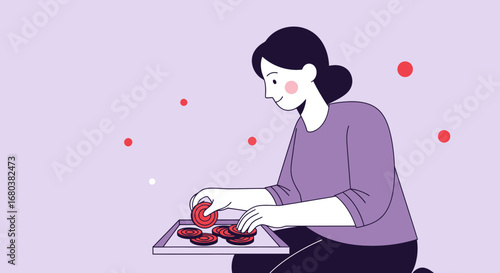 Thoughtful Woman Arranging Tokens on Tray Preparing a Strategic Game Play Session