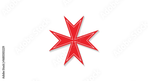 Bright Crimson Maltese Cross Emblem on Pristine White Background, a Symbol of Nobility and Heritage Emblematic Maltese Cross Design, Rendered in