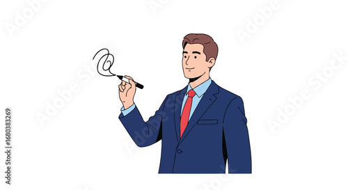 Professional sketching a creative idea on transparent screen, business innovator visualization inspiration strategy illustration isolated clean