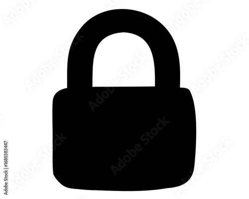 Simple black silhouette of a common padlock on an isolated white background