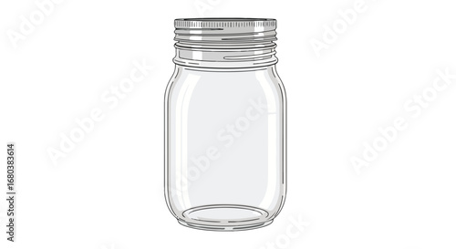 Stylized Empty Mason Jar Illustration Displaying Simple Elegant Lines and Clear Glass Design Detailing The Vintage Aesthetic Preservation Object 150