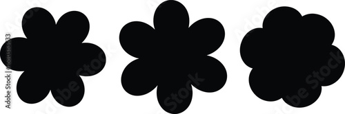 Black flower silhouettes vector set, simple floral icons, nature plant shapes, abstract bloom designs, decorative petals, elegant botanical elements