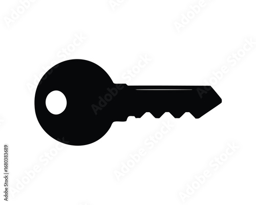 Simple black silhouette of a pin tumbler lock key against white background