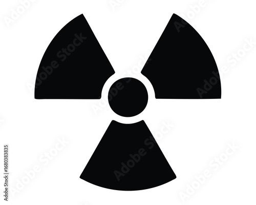Radioactive trefoil symbol indicating radiation hazard in black and white illustration