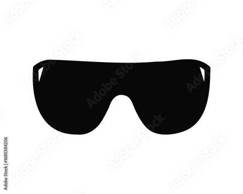 Solid black silhouette of wayfarer style sunglasses on a white background