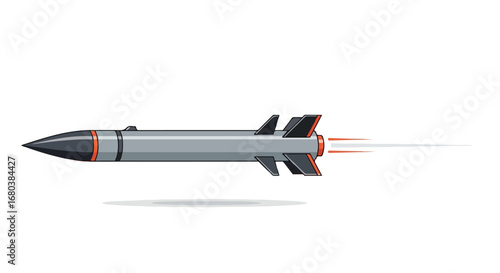 Cartoonish Missile Launches Against a Plain Backdrop, Conveying Technological Advancement and Precision Weaponry with Speed