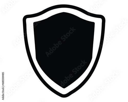 Simple black shield with a white border illustration on white background