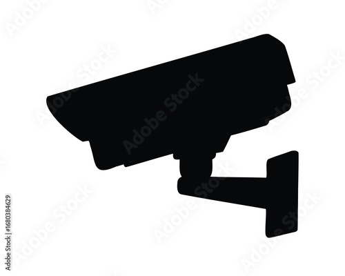 Surveillance camera silhouette illustration, black security system, wall mounted security appliance