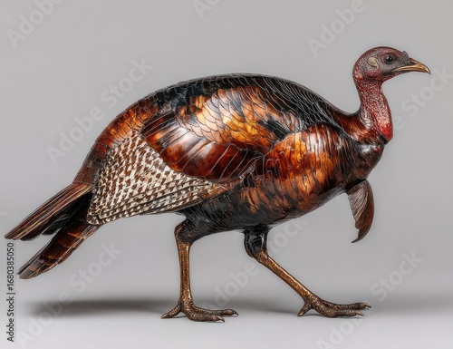 Detailed bronze wild turkey sculpture