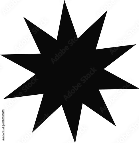 Radiating star shape with multiple sharp pointed edges in black silhouette