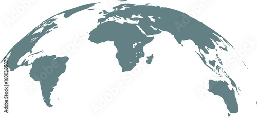 Curved World Map Silhouette  Half Globe Earth with Continents Travel Vector Infographic