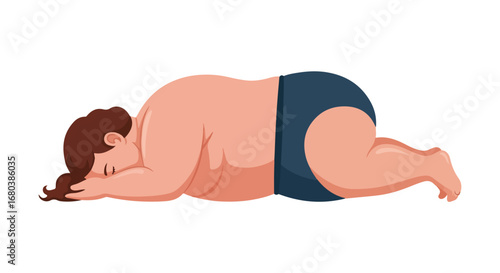 Cartoon Illustration of a Depressed Overweight Person Lying Face Down Expressing Sadness or Exhaustion Concept Art