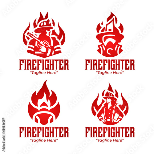 4 Professional Modern Minimalist 4 Firefighter Logo Set Red Gradient for Business Brand