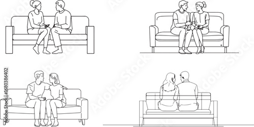 Sofa couch family illustration sketch – living room drawing, furniture design, family sitting, home interior outline, lifestyle sketch, sofa outline, cartoon furniture, minimal couch design, family ac