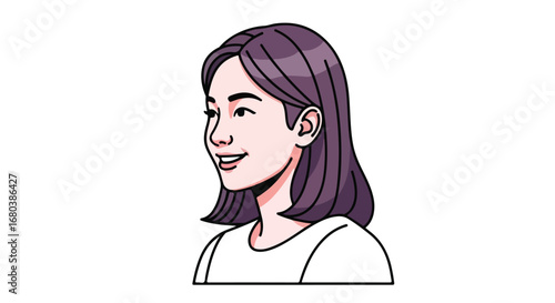 Smiling young woman with short bob hairstyle, vector illustration perfect for graphic design and social media, creating a modern and stylish visual