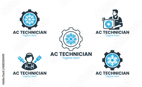 5 AC Technician Logo Set Modern Service Branding Collection