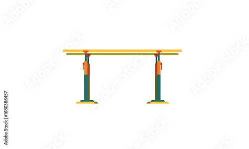 Adjustable yellow and green parallel bars, a sturdy gymnastics apparatus for athletic training and exercise.