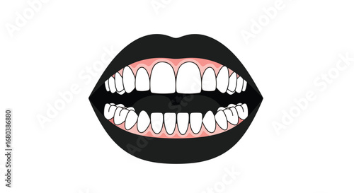 Stylized oral cavity displaying white teeth and dark lips conveying dental care and aesthetic beauty concepts