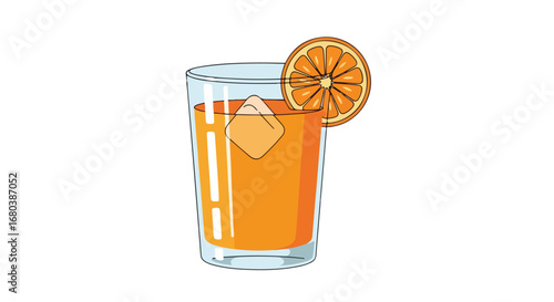 Vibrant orange juice with ice and fruit garnish illustration for summer refreshment enjoyment