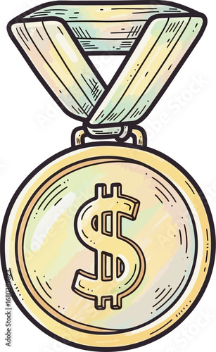 A golden medal with a dollar sign, symbolizing financial success and achievement AI/EPS/PNG/JPEG