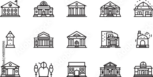 Bank Building Vector Set – Finance, Money, Institution, Savings, Investment, Banking, Structure, Economy, Currency, Business, Cash, Architecture, Payment, Financial, Treasury, Loan, Transaction, Icon