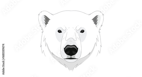Minimalist polar bear illustration showcasing a vector design of an arctic animal featuring a monochrome rendering with a frontal view portrait