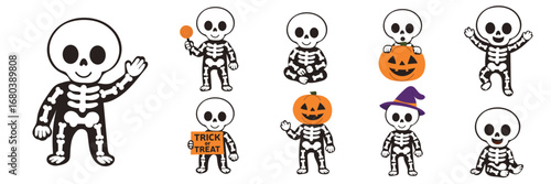 Cute Halloween Skeletons in Various Poses