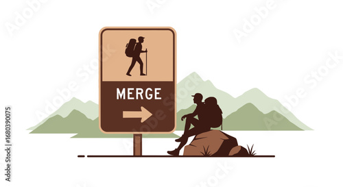 Scenic Trekker Pauses Before Merging onto Hiking Trail, Observing Mountainous Vistas