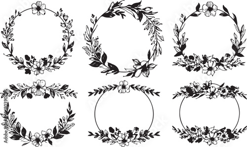 Floral Wreath Collection – Decorative Frames, Botanical Borders, Wedding Circle, Hand Drawn Style, Nature Decoration, Elegant Design, Retro Sketch, Vintage Frame, Romantic Ornament, Botanical Vector, 