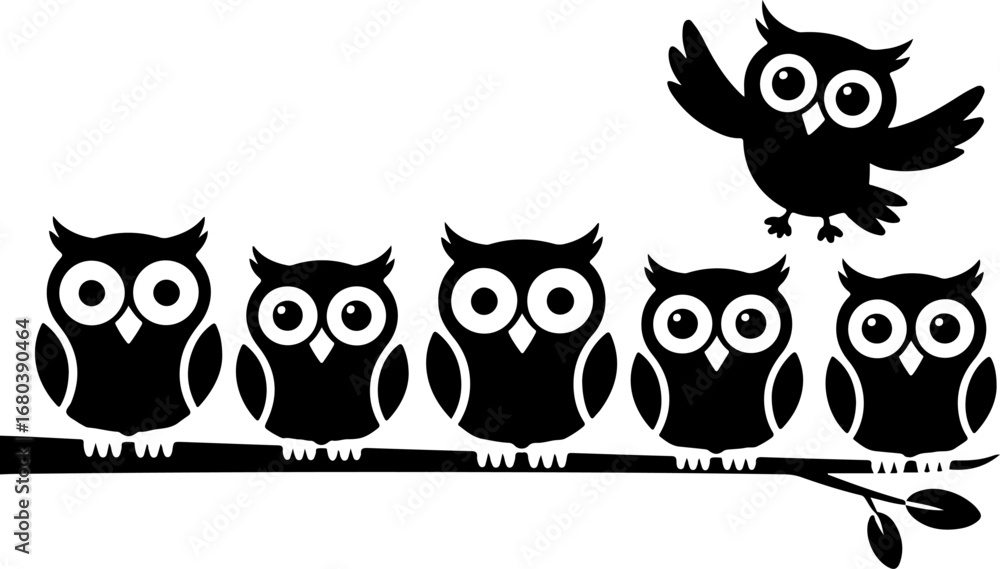 Obraz premium Owl Silhouette Icon Collection Vector Bundle