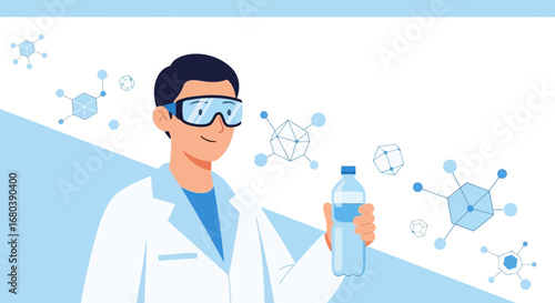 Scientist Holding Bottle, Examining Molecular Structures, Healthcare, Scientific Research