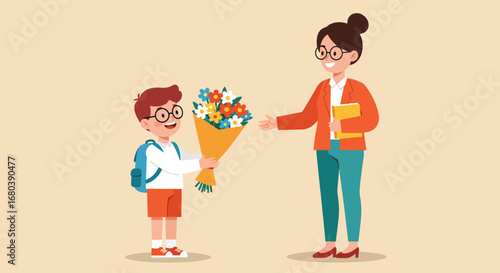 Student Giving Flowers to Teacher Appreciation.