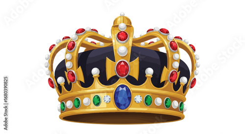 Cartoon Style Royal Crown Illustration with Jewels and Gems Isolated on White Background