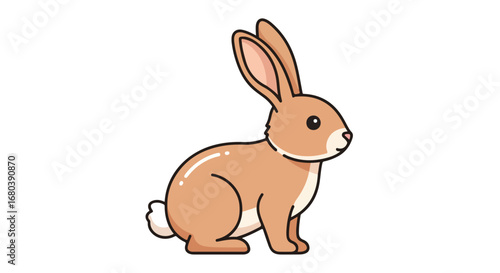Illustration of an adorable tan colored rabbit with long ears isolated on a plain white backdrop designed in a cartoon style character