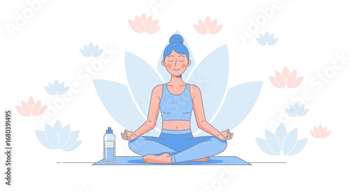 Serene Meditation Image Of Woman In Lotus Position With Elegant Lotus Flowers