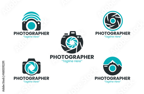 Modern minimalist 5 Photographer Logo Set design in clean style