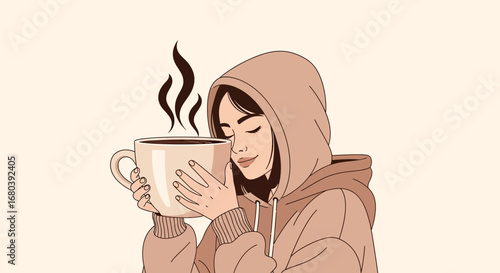 Serene Woman Enjoying Warm Coffee Or Tea in A Relaxing And Cozy Environment.