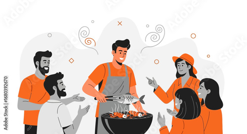 Sharing And Enjoying Barbecue, A Group Of Friends Gathering For A Lively Cookout Celebration